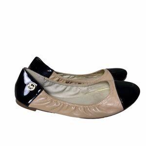Michael Kors Ballet Flats Womens 8.5M Beige Black Cap Toe Leather Logo